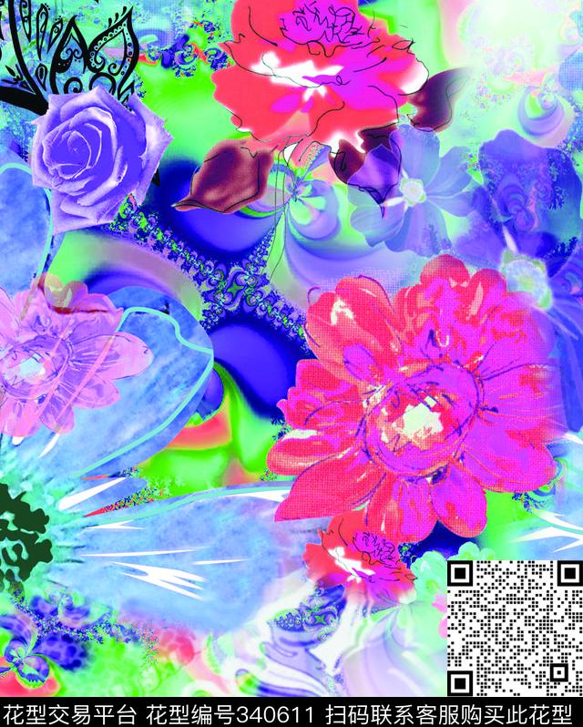 花卉数码印花华亿平台下载（图片编号: 340611） - 瓦栏（Walan）