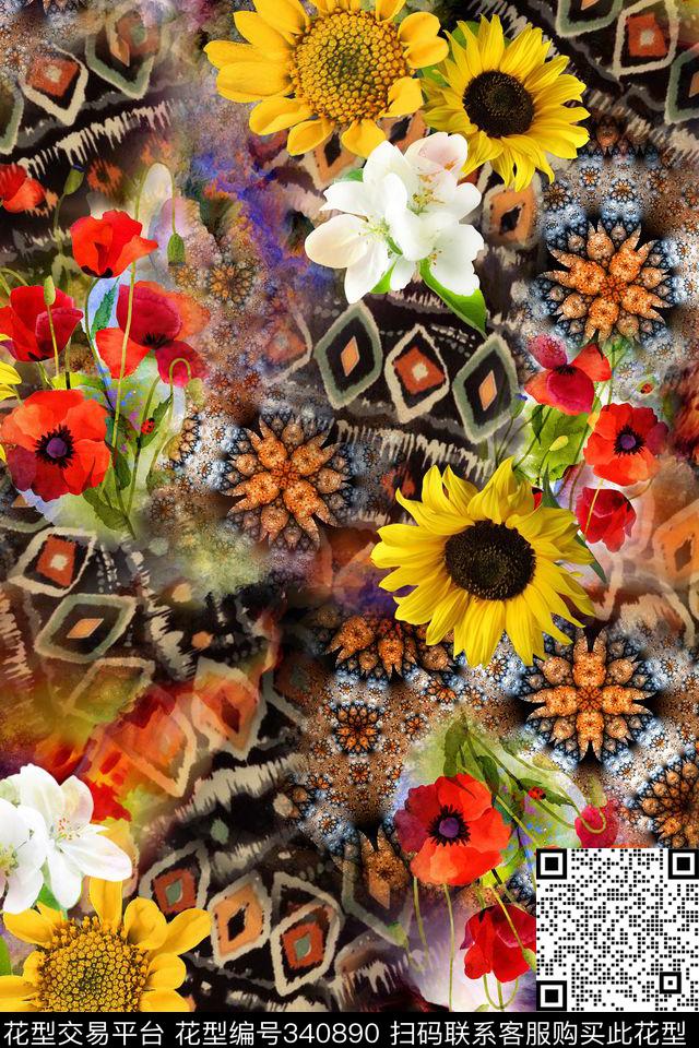 花卉数码印花华亿平台下载（图片编号: 340890） - 瓦栏（Walan）
