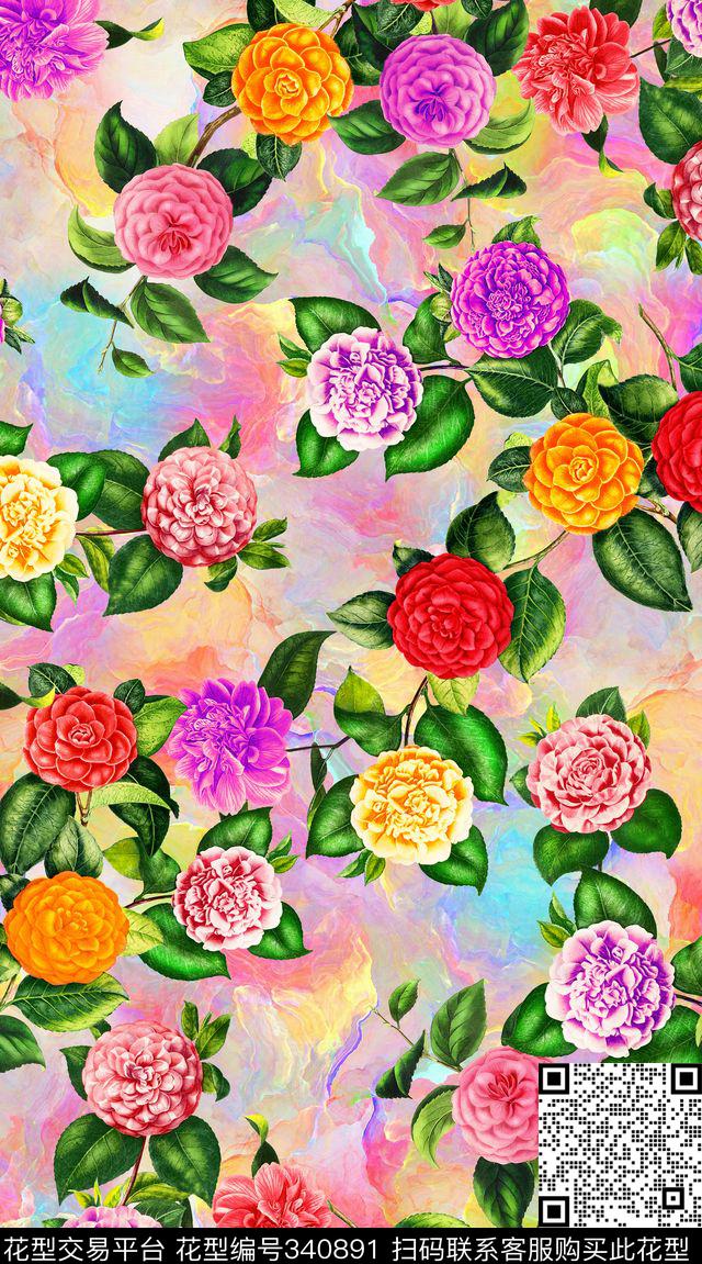 花卉田园渐变数码印花华亿平台下载（图片编号: 340891） - 瓦栏（Walan）