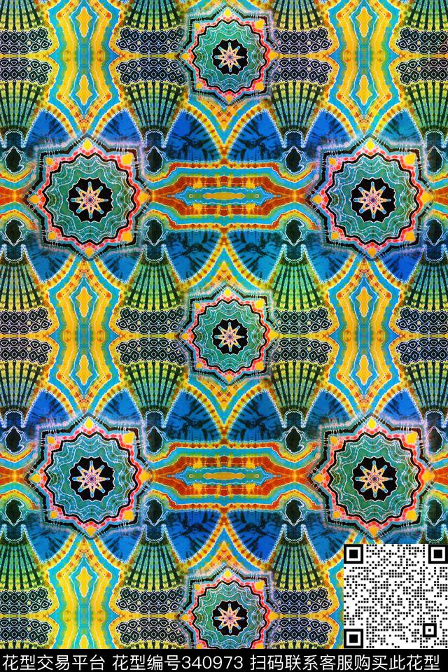 民族风格子几何数码印花华亿平台下载（图片编号: 340973） - 瓦栏（Walan）