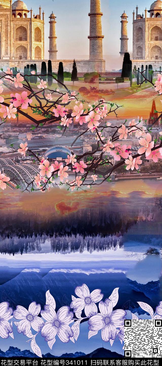 男女泳装四方连续风景景观数码印花华亿平台下载（图片编号: 341011） - 瓦栏（Walan）