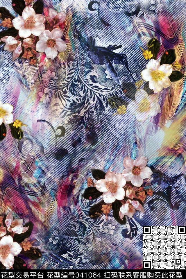 花卉数码印花华亿平台下载（图片编号: 341064） - 瓦栏（Walan）
