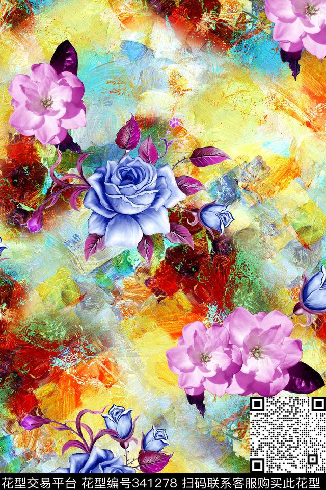 花卉数码印花华亿平台下载（图片编号: 341278） - 瓦栏（Walan）