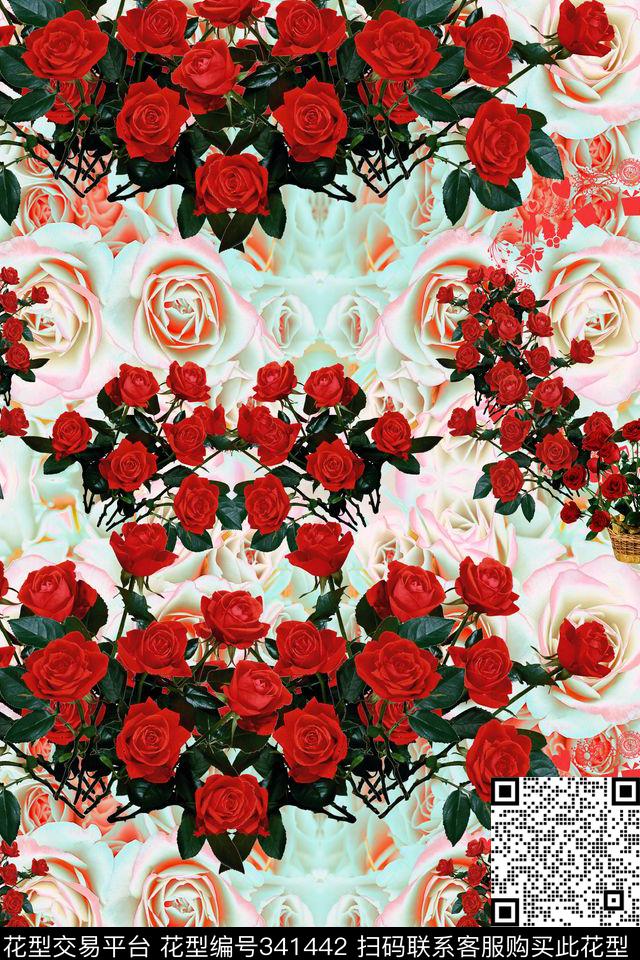 大花花卉小碎花数码印花华亿平台下载（图片编号: 341442） - 瓦栏（Walan）