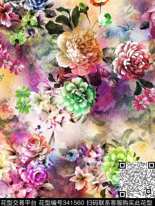 花卉数码印花华亿平台下载（图片编号: 341560） - 瓦栏（Walan）