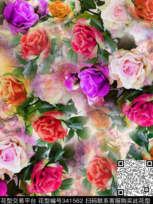 油画花朵花卉数码印花华亿平台下载（图片编号: 341562） - 瓦栏（Walan）