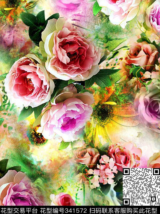 水彩油画花卉数码印花华亿平台下载（图片编号: 341572） - 瓦栏（Walan）