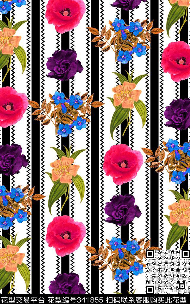 E-花卉几何/Flowers数码印花华亿平台下载（图片编号: 341855） - 瓦栏（Walan）