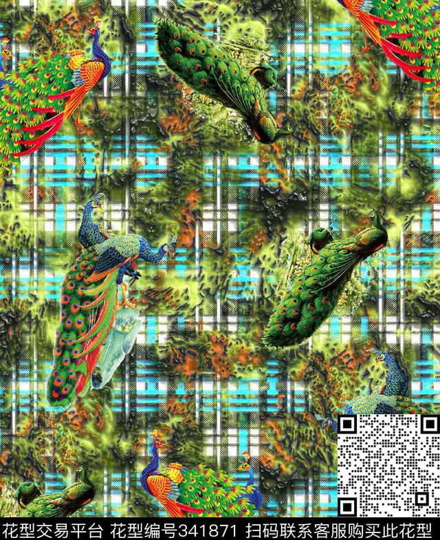 羽毛孔雀动物华亿平台动物纹数码印花华亿平台下载（图片编号: 341871） - 瓦栏（Walan）