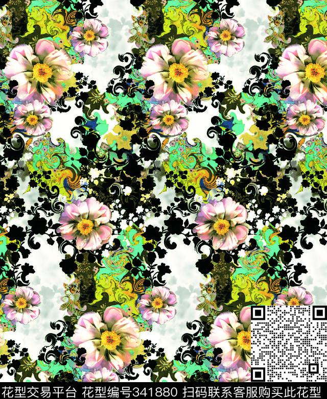 小碎花大花花朵数码印花华亿平台下载（图片编号: 341880） - 瓦栏（Walan）