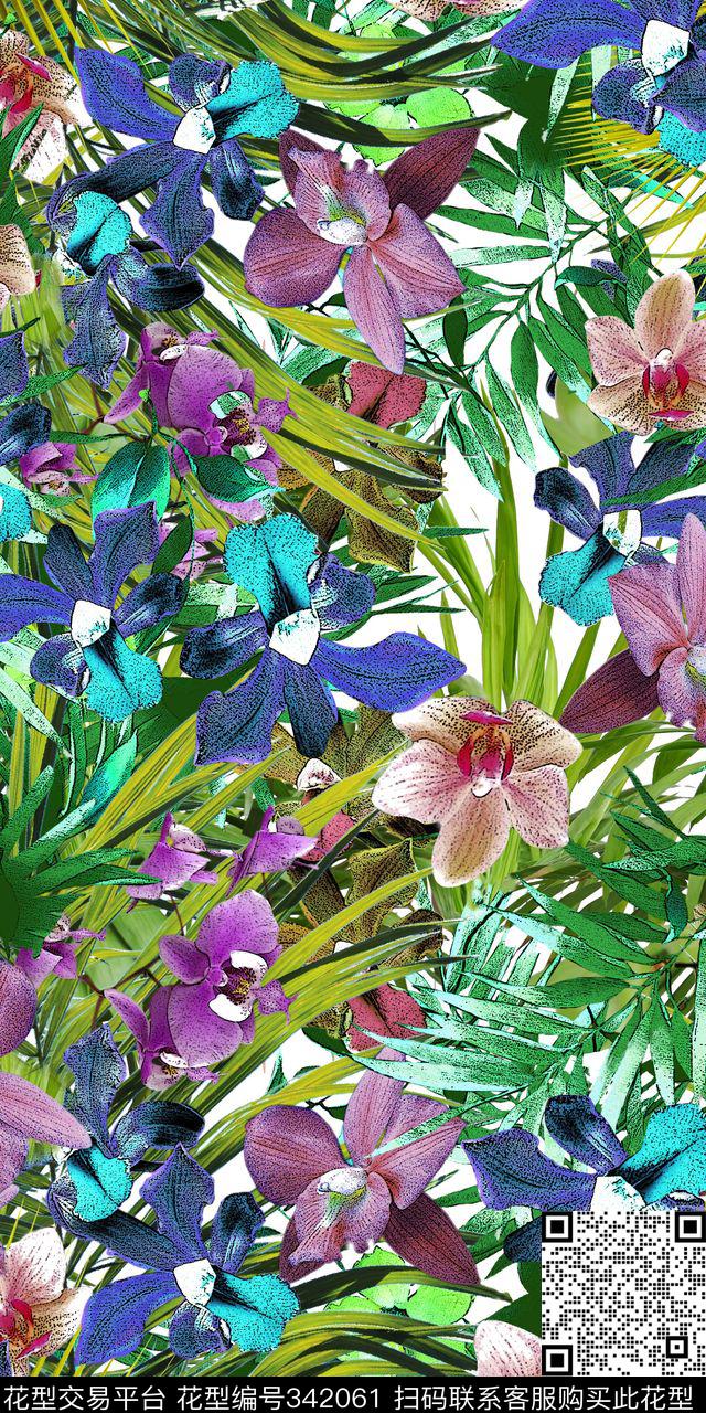 大气花草热带数码印花华亿平台下载（图片编号: 342061） - 瓦栏（Walan）
