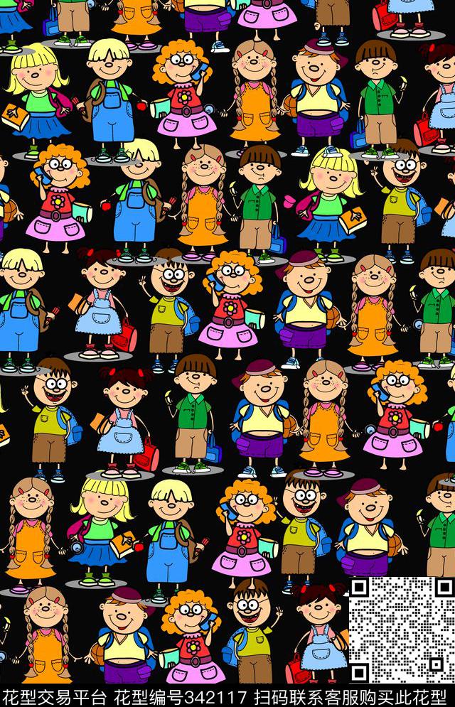 可爱卡通趣味卡通人物传统印花华亿平台下载（图片编号: 342117） - 瓦栏（Walan）
