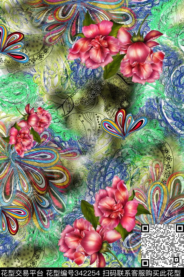 花卉数码印花华亿平台下载（图片编号: 342254） - 瓦栏（Walan）