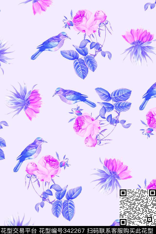 鸟花数码印花华亿平台下载（图片编号: 342267） - 瓦栏（Walan）