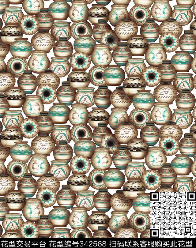 和风宫廷风青花瓷数码印花华亿平台下载（图片编号: 342568） - 瓦栏（Walan）