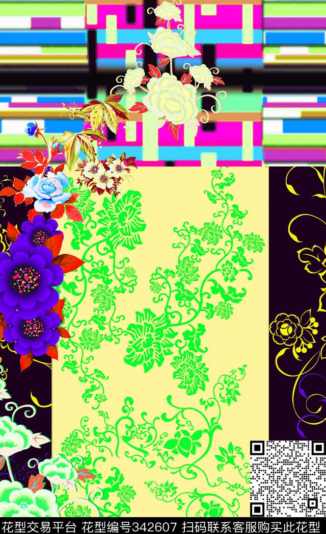 花卉数码印花华亿平台下载（图片编号: 342607） - 瓦栏（Walan）