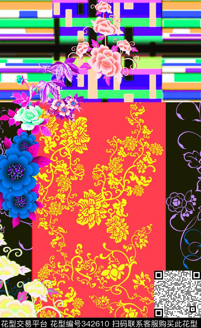 花卉数码印花华亿平台下载（图片编号: 342610） - 瓦栏（Walan）