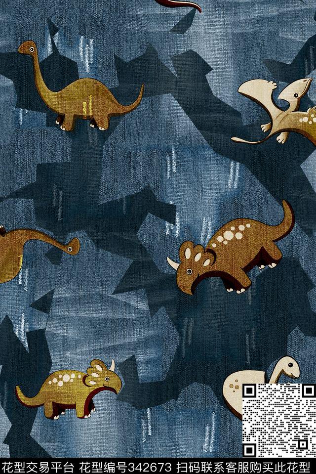 卡通恐龙牛仔数码印花华亿平台下载（图片编号: 342673） - 瓦栏（Walan）