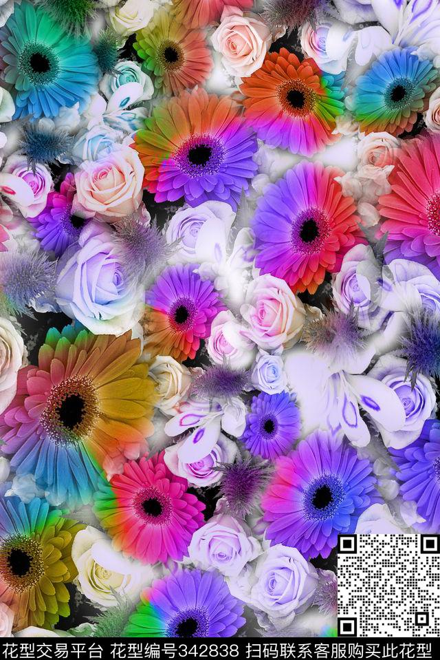 花卉小雏菊菊花数码印花华亿平台下载（图片编号: 342838） - 瓦栏（Walan）
