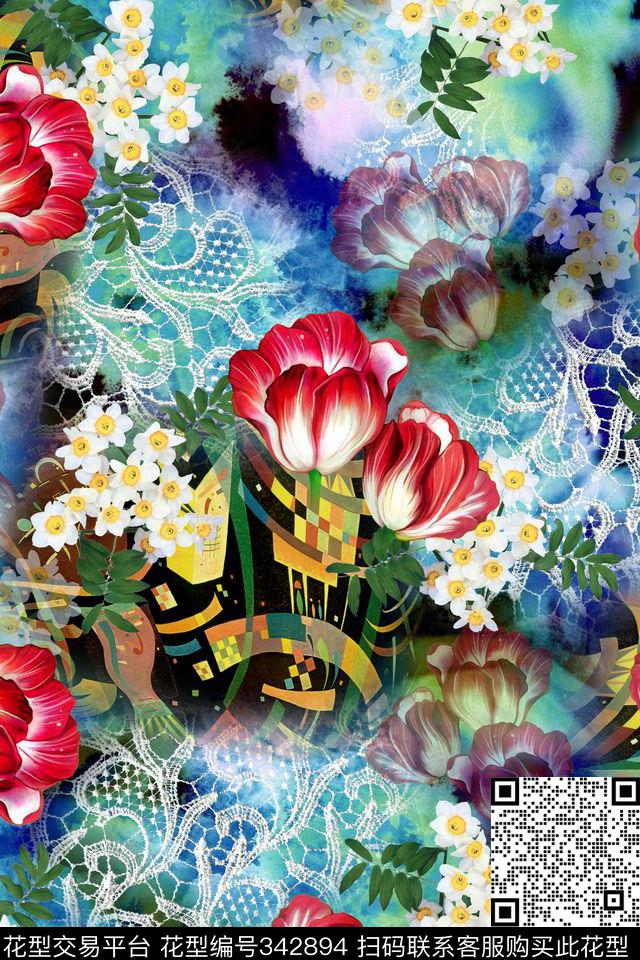 花卉数码印花华亿平台下载（图片编号: 342894） - 瓦栏（Walan）