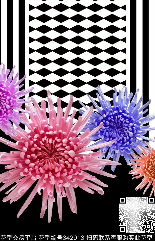 E-花卉几何/Flowers数码印花华亿平台下载（图片编号: 342913） - 瓦栏（Walan）