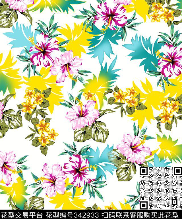 大花流行时尚花卉传统印花华亿平台下载（图片编号: 342933） - 瓦栏（Walan）