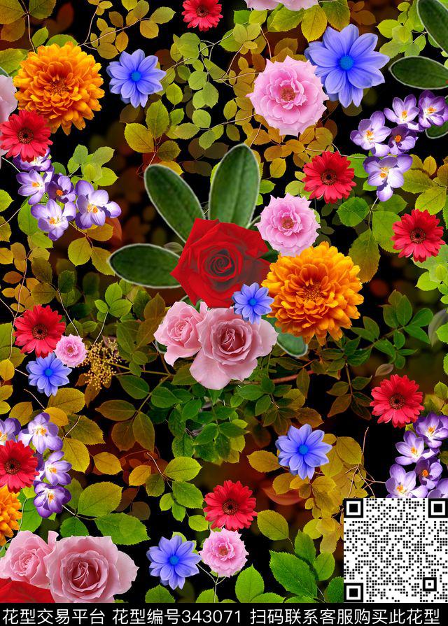 花卉数码印花华亿平台下载（图片编号: 343071） - 瓦栏（Walan）