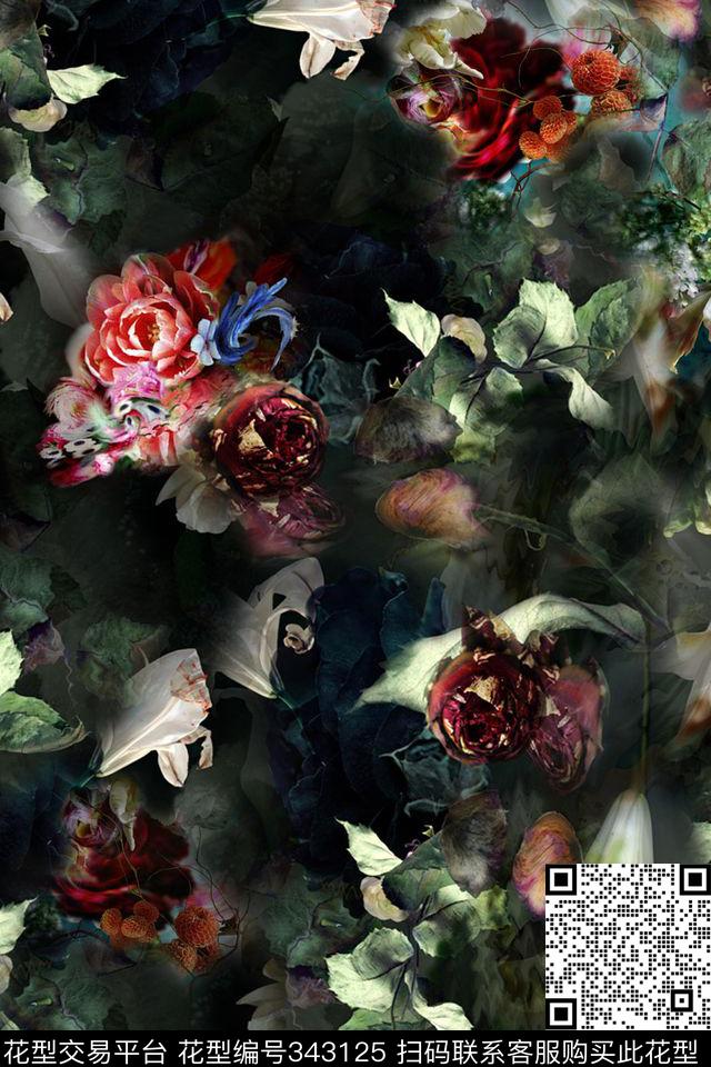 花卉数码印花华亿平台下载（图片编号: 343125） - 瓦栏（Walan）