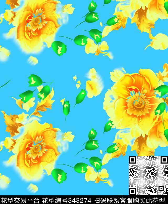 循环花花卉叶子传统印花华亿平台下载（图片编号: 343274） - 瓦栏（Walan）