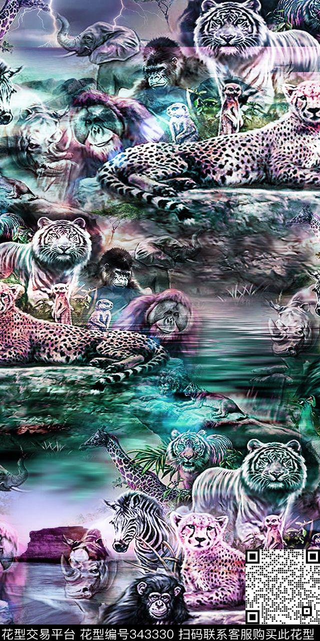 豹子老虎动物数码印花华亿平台下载（图片编号: 343330） - 瓦栏（Walan）