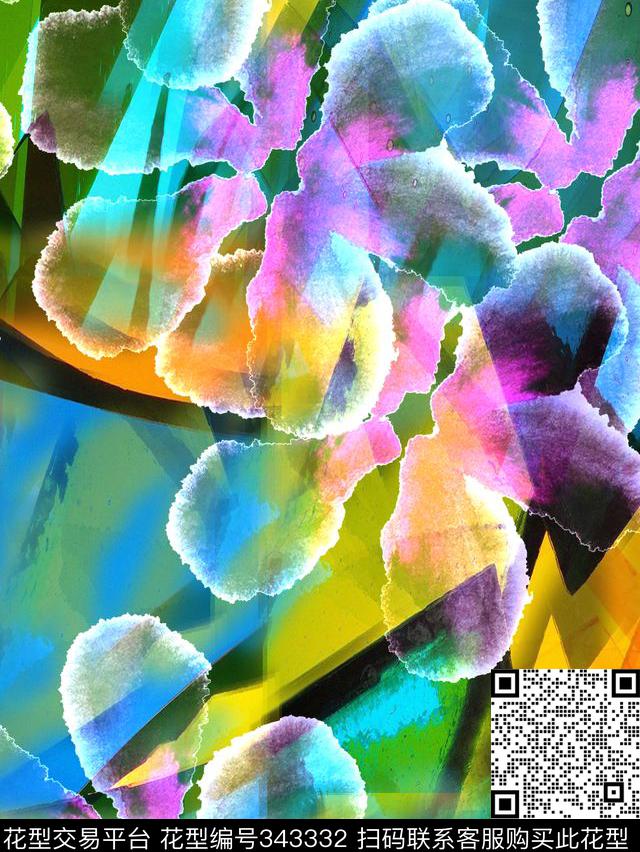 几何图形抽象花朵数码印花华亿平台下载（图片编号: 343332） - 瓦栏（Walan）