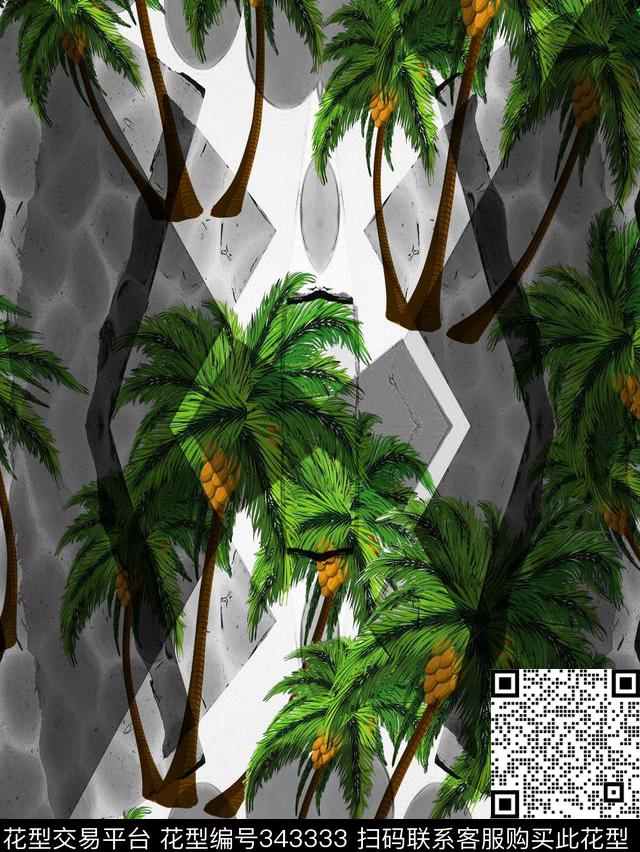 棕榈叶热带椰树数码印花华亿平台下载（图片编号: 343333） - 瓦栏（Walan）