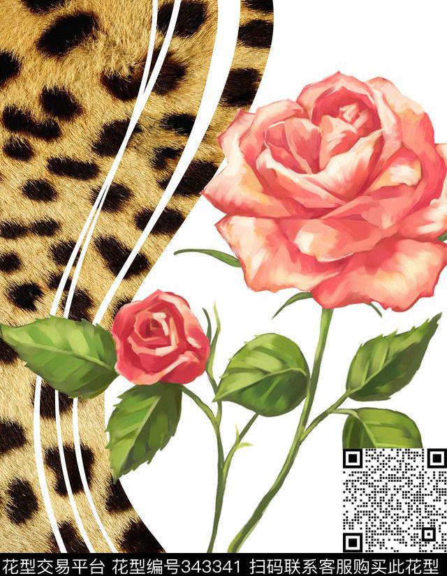 欧式豹纹花卉玫瑰定位数码印花华亿平台下载（图片编号: 343341） - 瓦栏（Walan）
