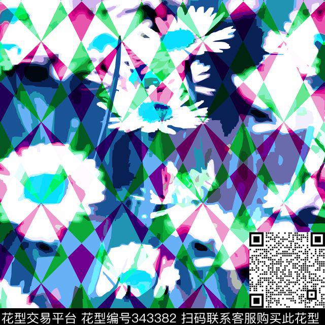 写意花格子数码印花华亿平台下载（图片编号: 343382） - 瓦栏（Walan）