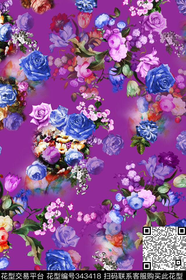油画花卉田园数码印花华亿平台下载（图片编号: 343418） - 瓦栏（Walan）