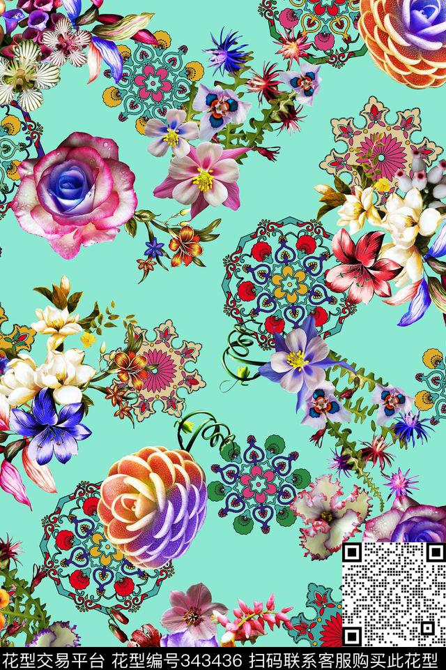 中老年花卉花纹数码印花华亿平台下载（图片编号: 343436） - 瓦栏（Walan）