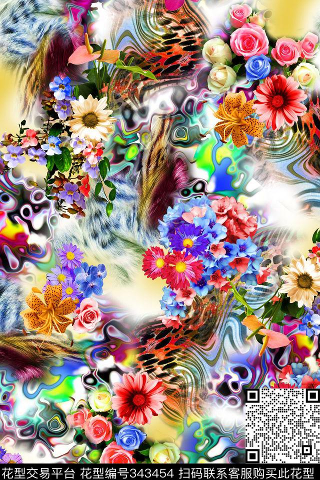 抽象花卉数码数码印花华亿平台下载（图片编号: 343454） - 瓦栏（Walan）