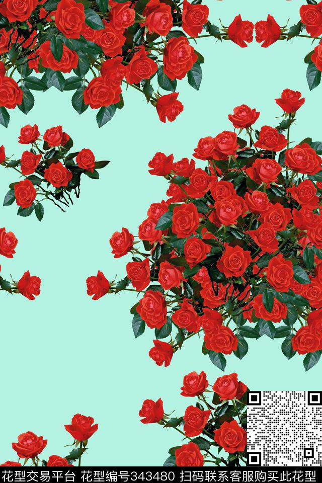 大花花卉小碎花数码印花华亿平台下载（图片编号: 343480） - 瓦栏（Walan）