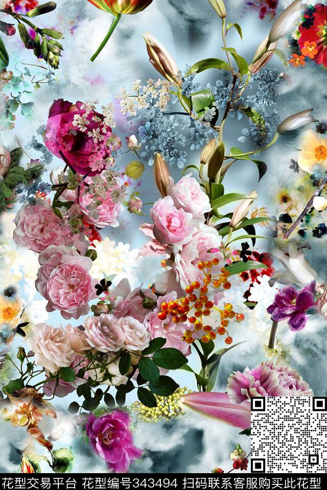 花卉数码印花华亿平台下载（图片编号: 343494） - 瓦栏（Walan）