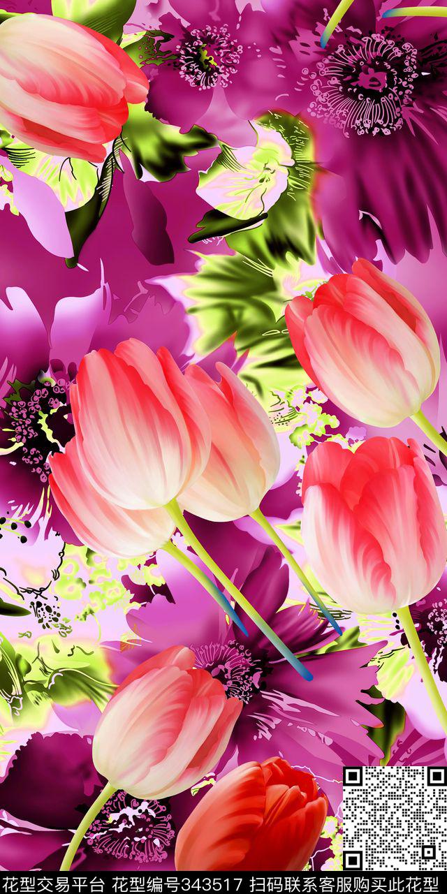 时尚大气郁金香数码印花华亿平台下载（图片编号: 343517） - 瓦栏（Walan）
