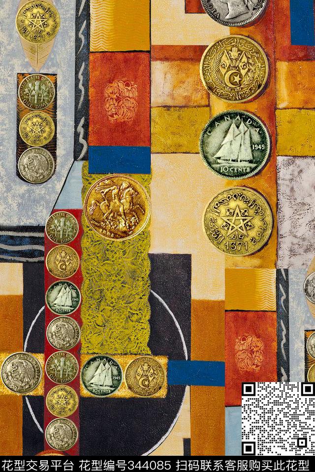 民族风格子几何数码印花华亿平台下载（图片编号: 344085） - 瓦栏（Walan）