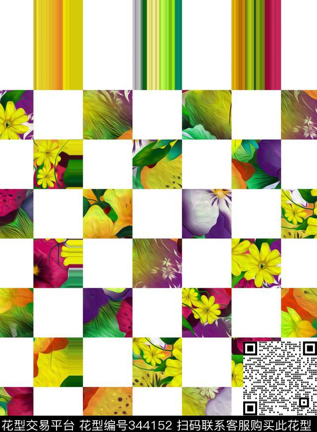 苏格兰格格子花卉数码印花华亿平台下载（图片编号: 344152） - 瓦栏（Walan）