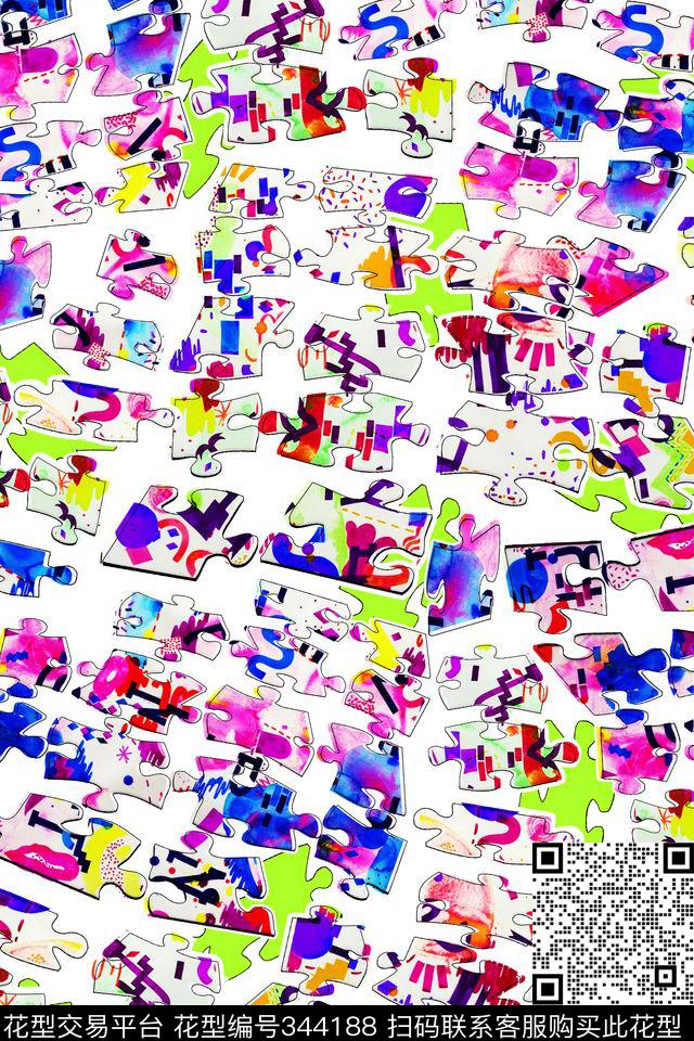 几何抽象拼块数码印花华亿平台下载（图片编号: 344188） - 瓦栏（Walan）