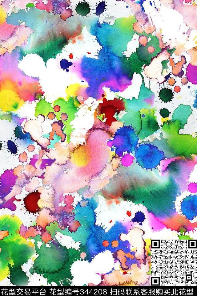手绘水彩抽象数码印花华亿平台下载（图片编号: 344208） - 瓦栏（Walan）