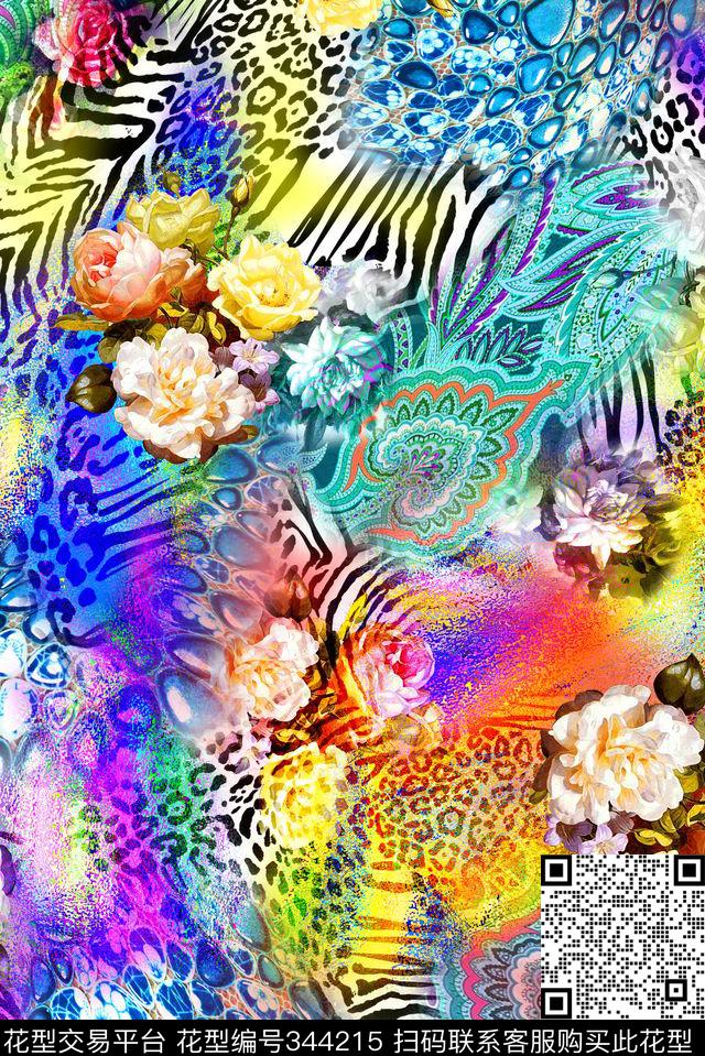 数码油画花卉抽象数码印花华亿平台下载（图片编号: 344215） - 瓦栏（Walan）