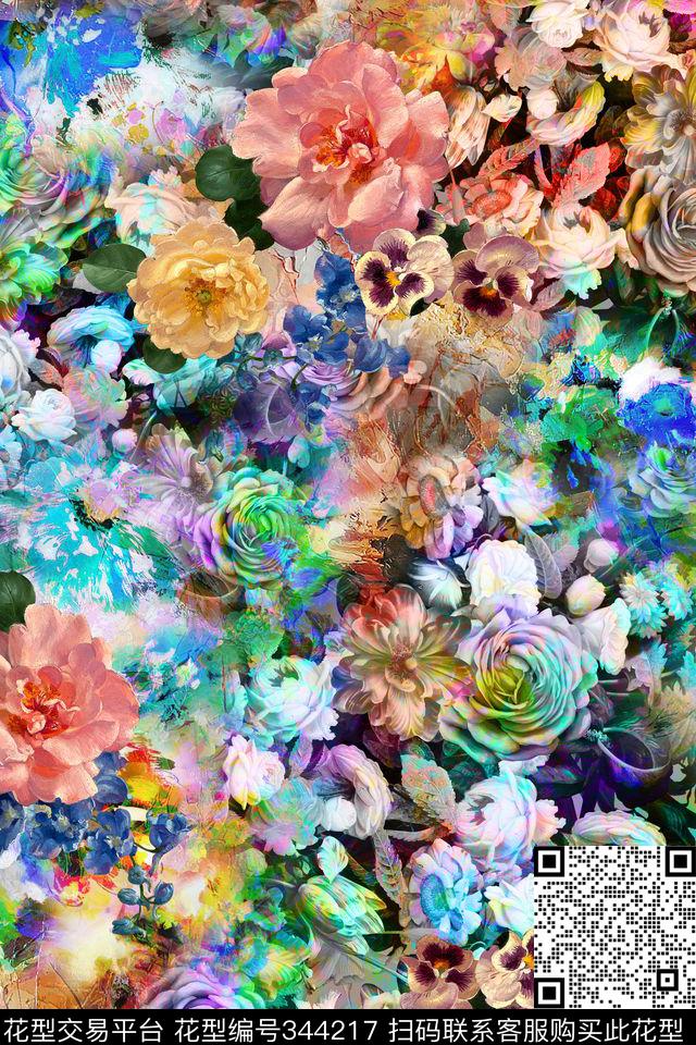 田园花卉油画数码印花华亿平台下载（图片编号: 344217） - 瓦栏（Walan）