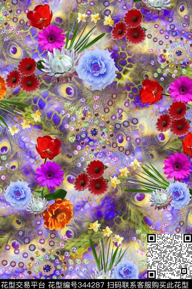 花卉数码印花华亿平台下载（图片编号: 344287） - 瓦栏（Walan）