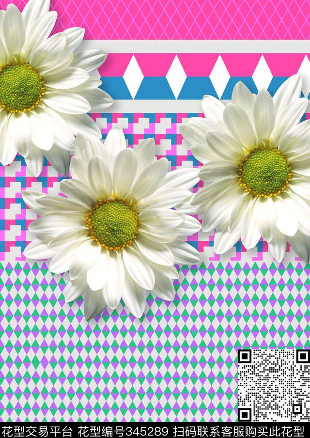 E-花卉几何/Flowers数码印花华亿平台下载（图片编号: 345289） - 瓦栏（Walan）