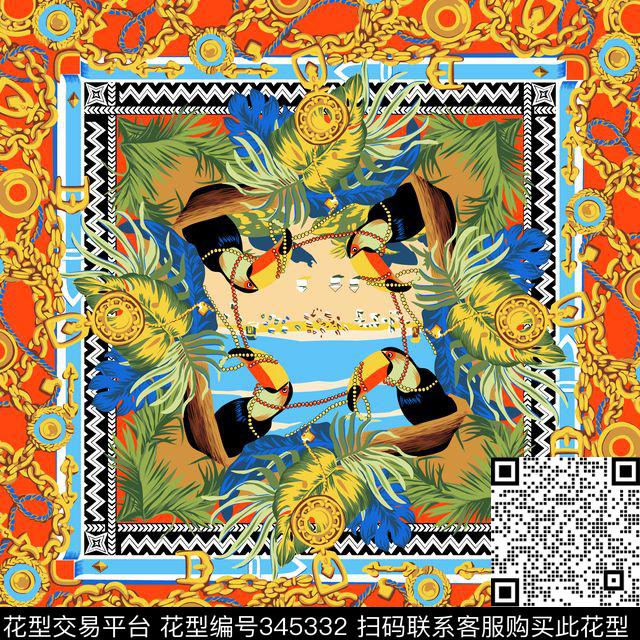 宫廷巨嘴鸟锁链数码印花华亿平台下载（图片编号: 345332） - 瓦栏（Walan）