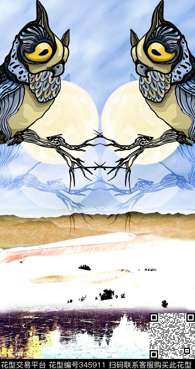 动物鸟儿定位数码印花华亿平台下载（图片编号: 345911） - 瓦栏（Walan）